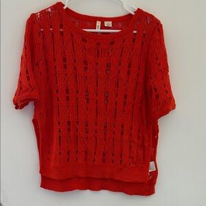 Moth Bold Red Open-Knit Blouse
